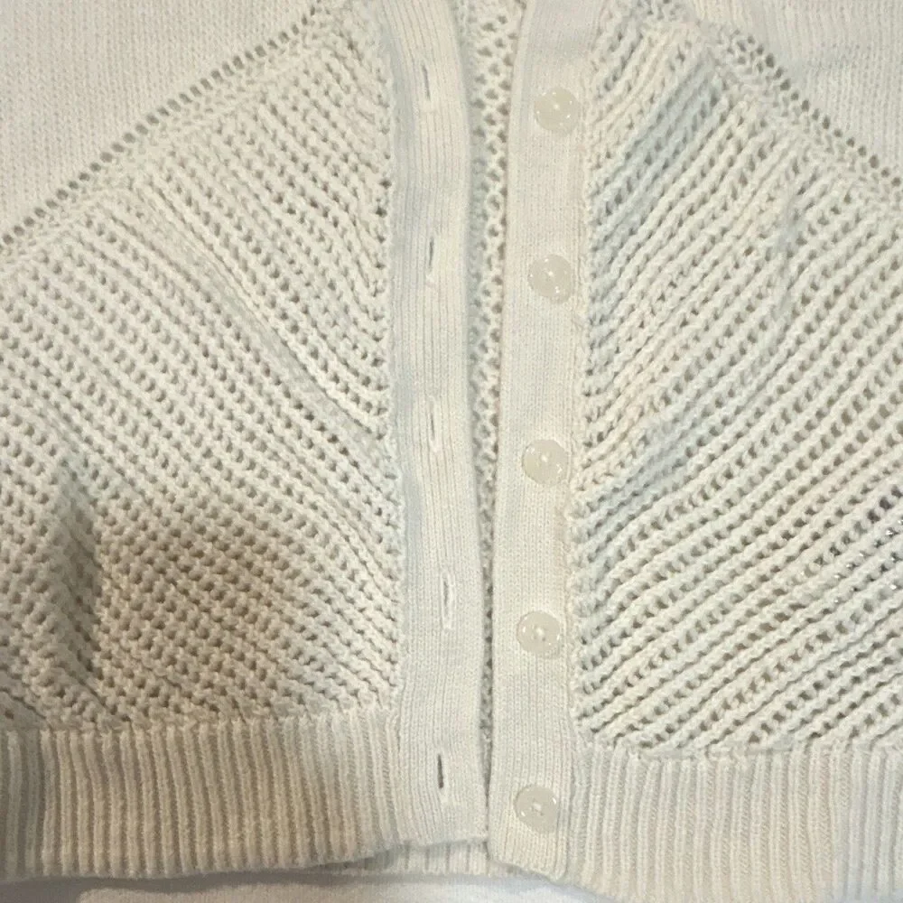 GapKids Girls Size 10-12 White Knit Cotton Button Front V-Neck Cardigan